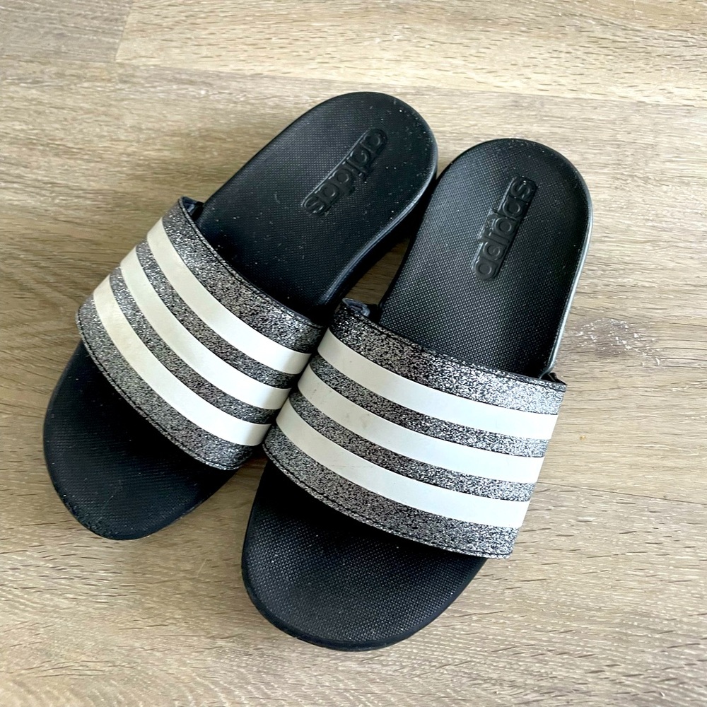 Adidas Glittery Black and White Slides